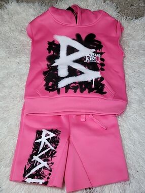 Rickstar Pink Graffiti Print Hoodie & Shorts Set